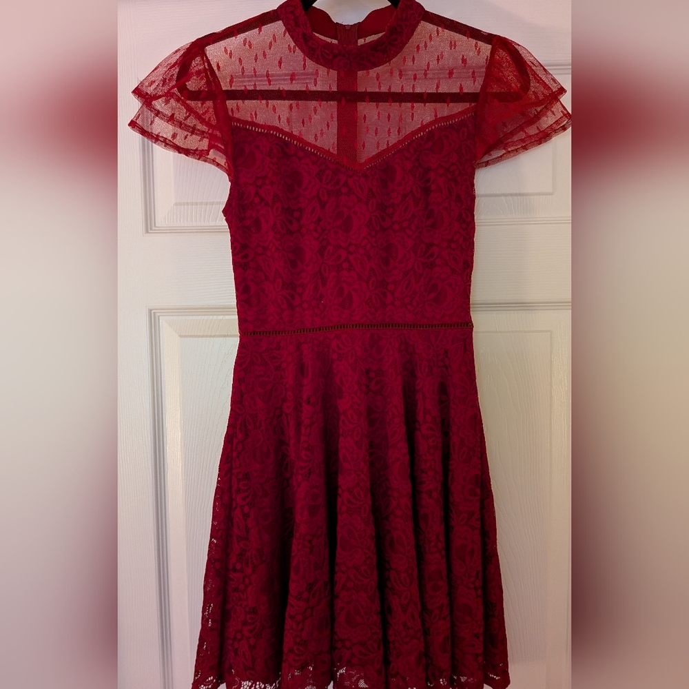 Francesca's Collections Red Lace Mini Dress - Size XS